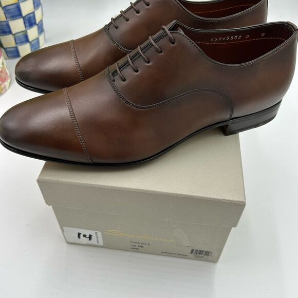 Men's Santoni leather cap toe Oxford size 9 US made in Italy cobbler soles - Picture 2 of 11